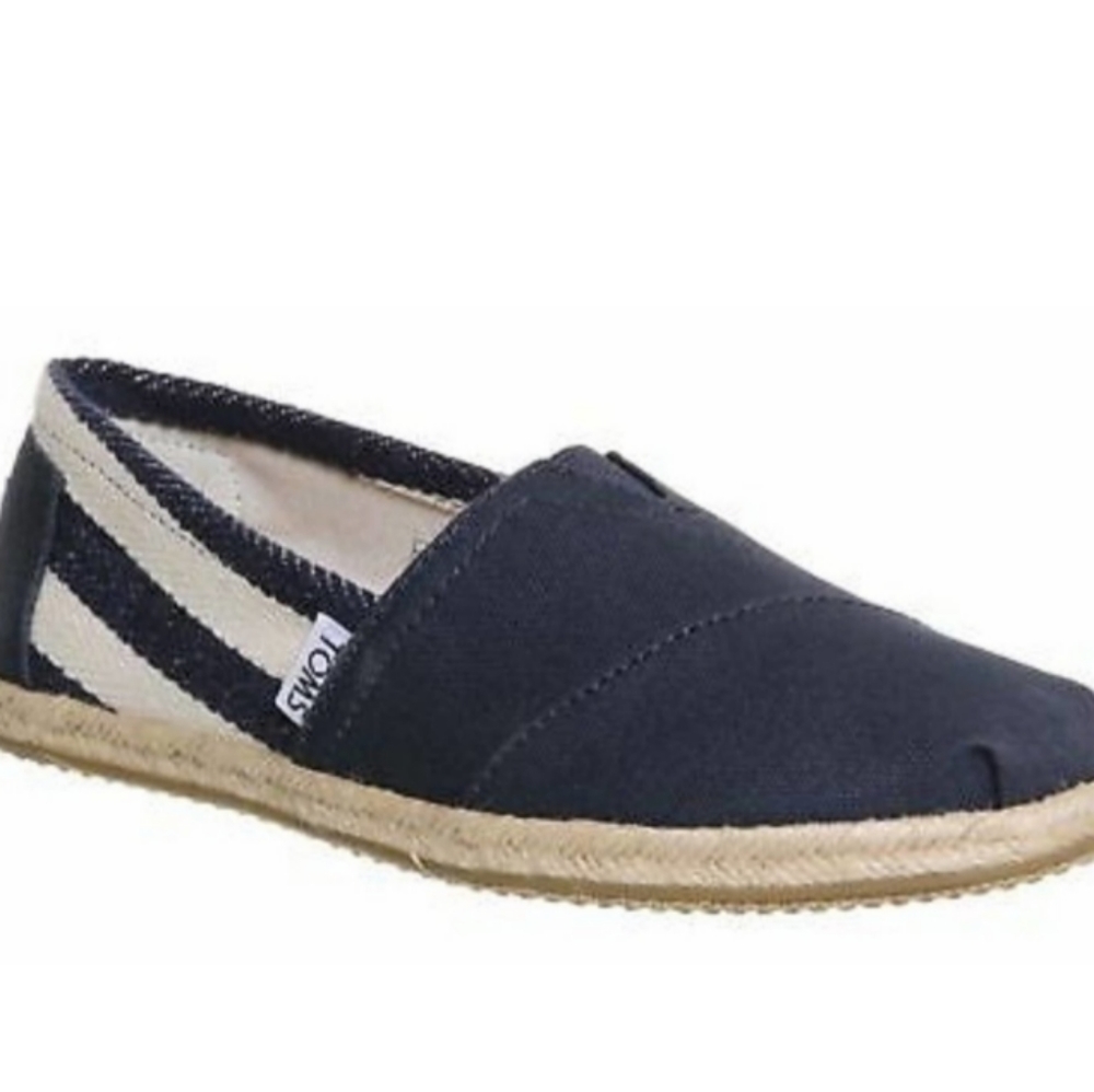 TOMS Espadrille Classic Alpargata Black and White Striped Slip Ons Flats Size 8